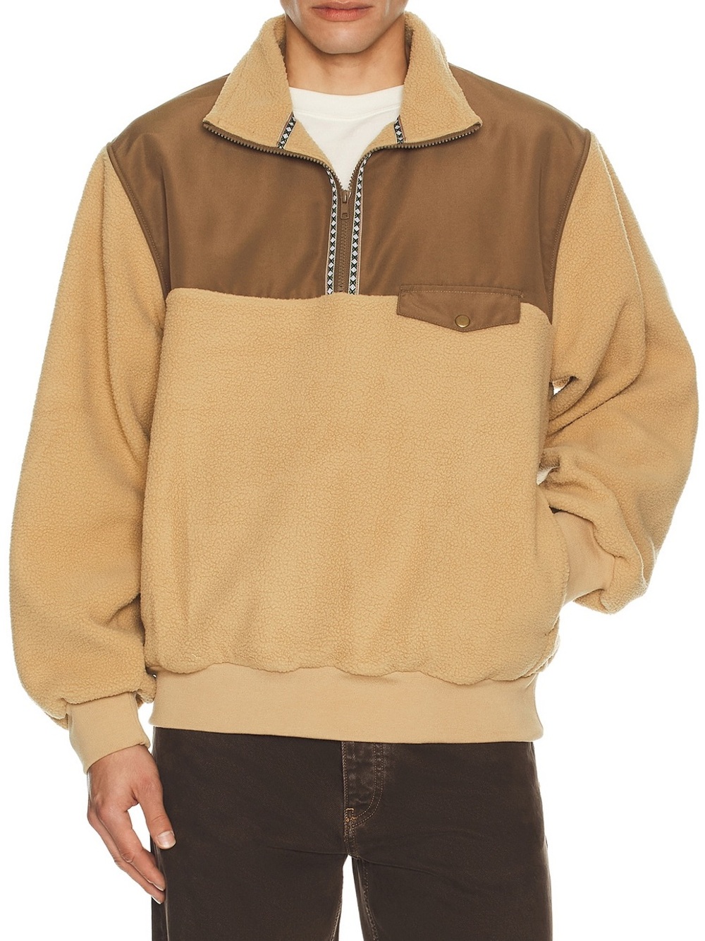 Rhythm Mens XXL Pfeiffer Sherpa Fleece Quarter Zip in Oak NWT